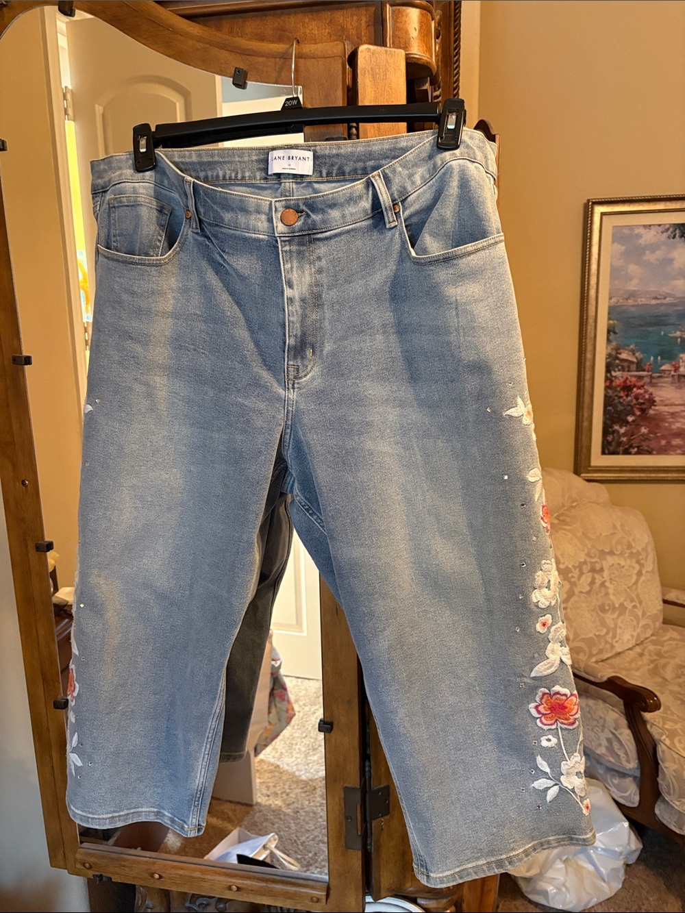 Lane Bryant Light Blue Denim Shorts with Floral Embroidery